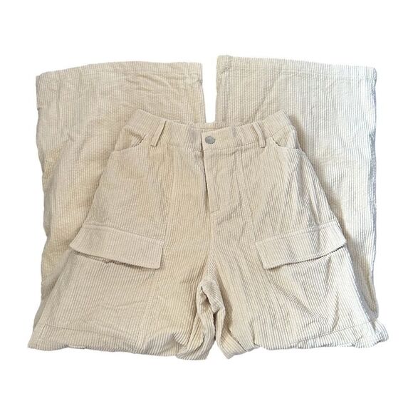 Super Wide Extra Baggy Cargo Punk Corduroy Neutral Cream High Waisted Pants - Picture 5 of 9